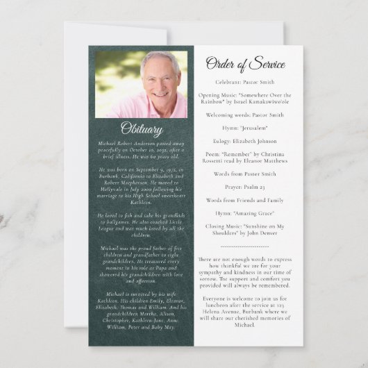 Green Leather Photo Memorial Service Programma (Achterkant)