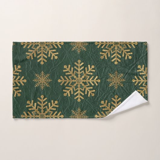 Green Leather Tooled with Gold Snowflakes Initials Bad Handdoek (Handdoek)