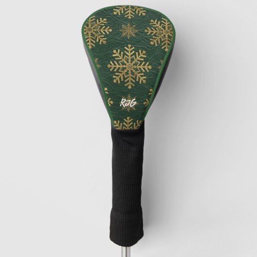 Green Leather Tooled with Gold Snowflakes Initials Golfheadcover (Voorkant)