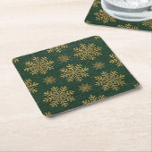 Green Leather Tooled with Gold Snowflakes Kartonnen Onderzetters (Schuin)