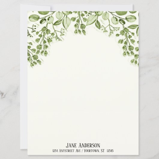 Green Leaves and Berries Stationery Paper (Voorkant)
