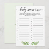 Green Leaves Baby shower Baby Name Race Game (Voorkant / Achterkant)