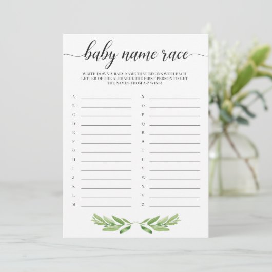 Green Leaves Baby shower Baby Name Race Game (Staand voorkant)