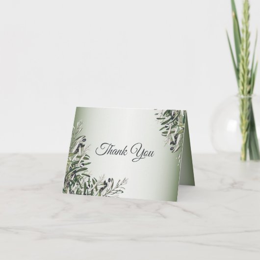 Green Leaves Black Olive Elegant Wedding Bedankkaart (Voorkant)
