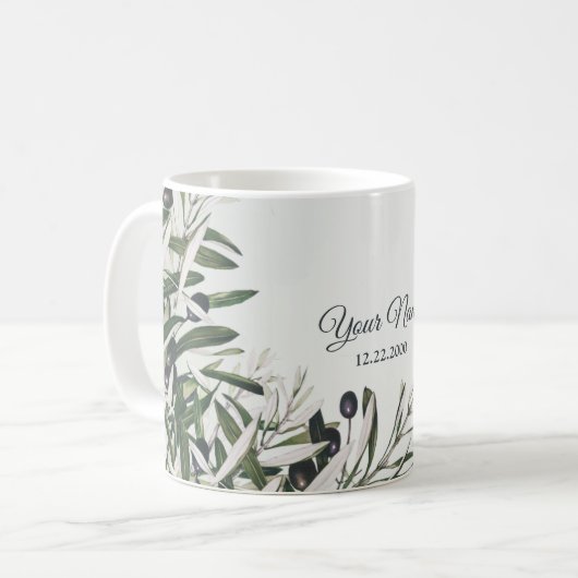 Green Leaves Black Olive Elegant Wedding Gift Koffiemok (Voorkant links)