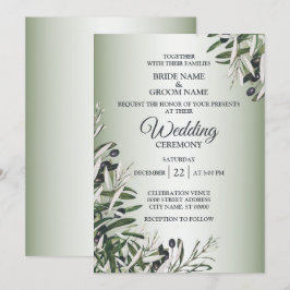 Green Leaves Black Olive Elegant Wedding Kaart