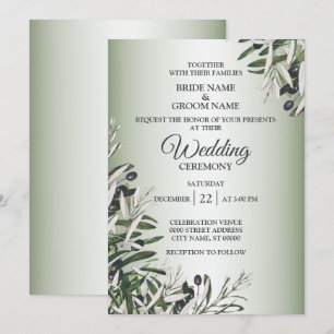 Green Leaves Black Olive Elegant Wedding Kaart