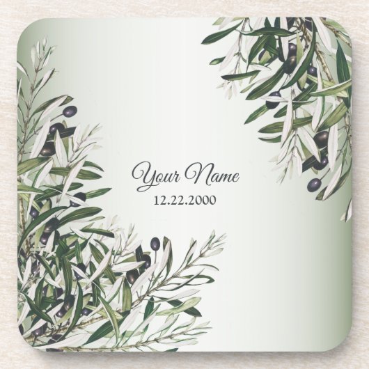 Green Leaves Black Olive Elegant Wedding Party Bier Onderzetter (Voorkant)