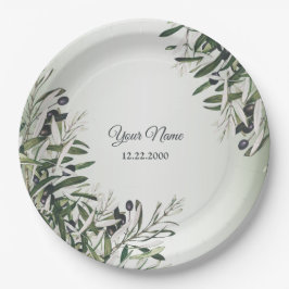 Green Leaves Black Olive Elegant Wedding Party Papieren Bordje