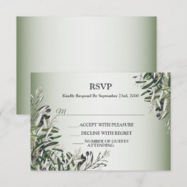 Green Leaves Black Olive Elegant Wedding Party RSVP Kaartje