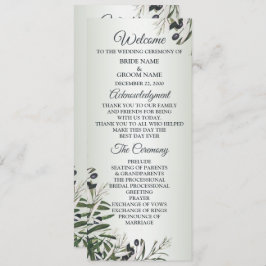 Green Leaves Black Olive Elegant Wedding Programmakaart