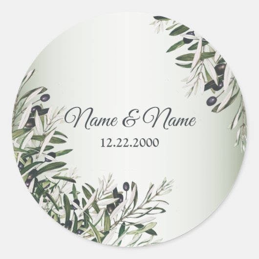 Green Leaves Black Olive Elegant Wedding Ronde Sticker (Voorkant)
