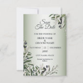Green Leaves Black Olive Elegant Wedding Save The Date (Voorkant)