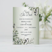 Green Leaves Black Olive Elegant Wedding Save The Date (Staand voorkant)