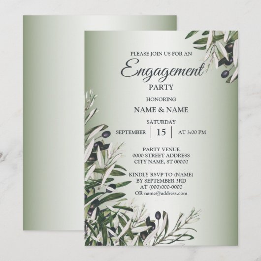 Green Leaves Black Olive Engagement Party Kaart (Voorkant / Achterkant)