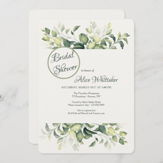Green Leaves Bridal Shower-uitnodiging Kaart (Voorkant / Achterkant)