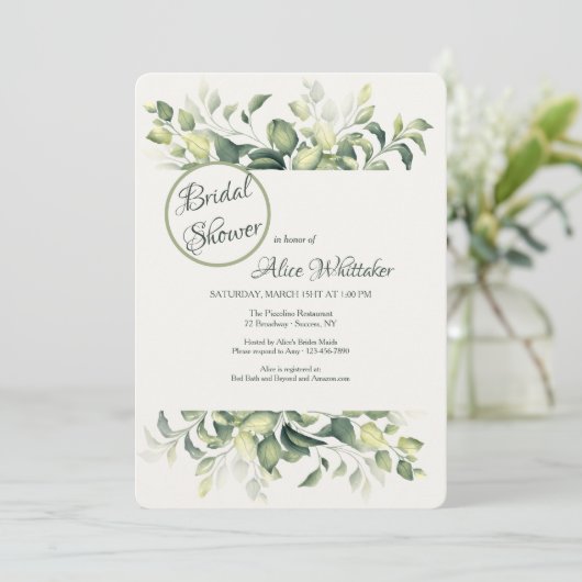 Green Leaves Bridal Shower-uitnodiging Kaart (Staand voorkant)