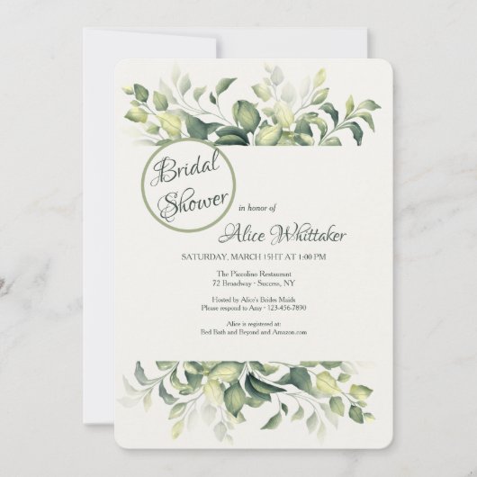 Green Leaves Bridal Shower-uitnodiging Kaart (Voorkant)