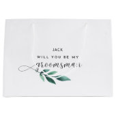 Green Leaves Calligraphy Groomsman Groot Cadeauzakje (Voorkant)