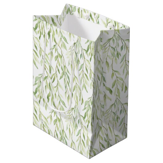 Green Leaves Chic Birthday Medium Cadeauzakje (Voorkant Gekanteld)