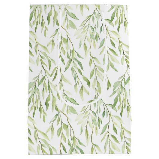 Green Leaves Chic Birthday Medium Cadeauzakje (Achterkant)