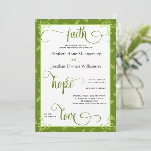 Green Leaves Christelijk Wedding Kaart (Staand voorkant)