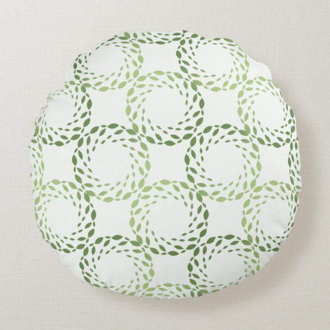 Green Leaves Circular Pattern Design Round Pillow Rond Kussen (Voorkant)