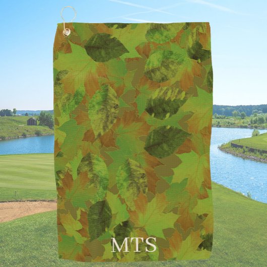 Green Leaves Custom Monogram or Name Camo Golfhanddoek