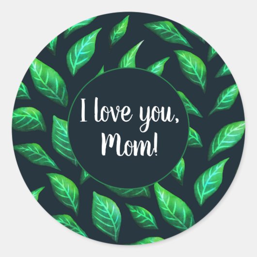 Green Leaves Dark Botanical Love Mam Ronde Sticker (Voorkant)