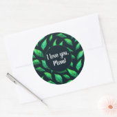 Green Leaves Dark Botanical Love Mam Ronde Sticker (Envelop)
