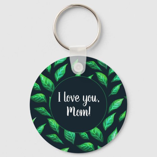 Green Leaves Dark Botanical Love Mam Sleutelhanger (Voorkant)