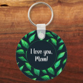 Green Leaves Dark Botanical Love Mam Sleutelhanger (Voorkant)