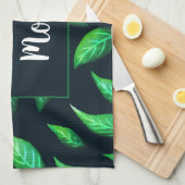 Green Leaves Dark Botanical Love Mam Theedoek (Quarter Fold)