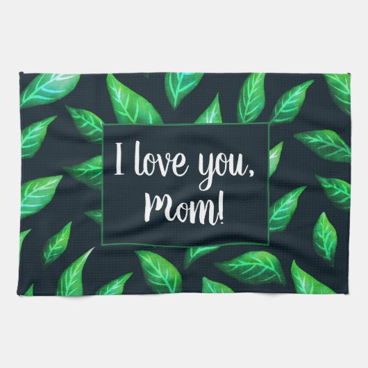 Green Leaves Dark Botanical Love Mam Theedoek (Horizontaal)