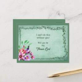 Green Leaves en Floral Bouquet Bloemenmeisje Aankondigingskaart