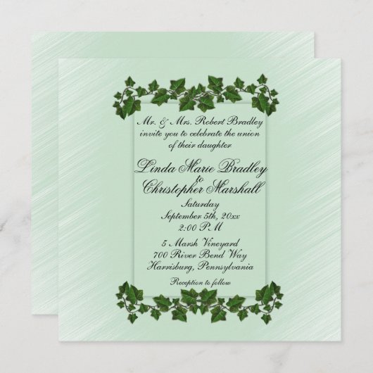 Green Leaves en Mint Wedding Invitation Kaart (Voorkant / Achterkant)