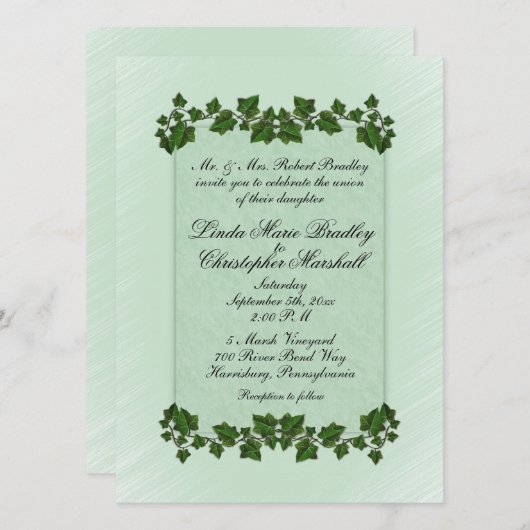 Green Leaves en Mint Wedding Invitation Kaart (Voorkant / Achterkant)