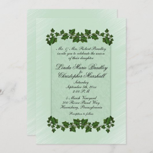 Green Leaves en Mint Wedding Invitation Kaart (Voorkant / Achterkant)