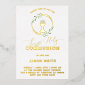 green leaves First Holy Communion Foil Invitation Folie Uitnodiging (Voorkant)