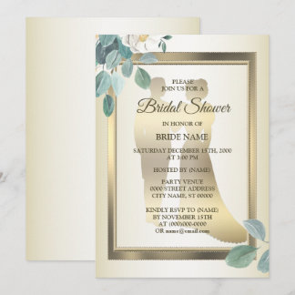 Green Leaves Flower Golden Bridal Shower Party Kaart