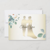 Green Leaves Flower Golden Frame Modern Wedding Bedankkaart (Voorkant)