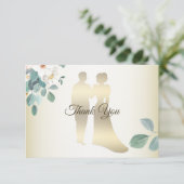 Green Leaves Flower Golden Frame Modern Wedding Bedankkaart (Staand voorkant)