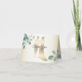 Green Leaves Flower Golden Frame Modern Wedding Bedankkaart