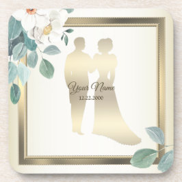 Green Leaves Flower Golden Frame Wedding Party Bier Onderzetter