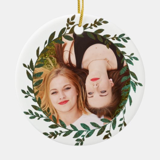 Green Leaves Foil Effect Photo Ornament (Voorkant)