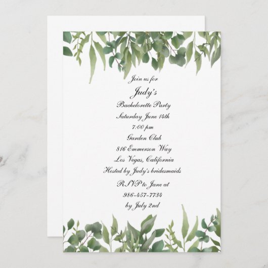 Green Leaves Greenery Foliage Bachelorette Kaart (Voorkant / Achterkant)