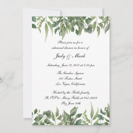 Green Leaves Greenery Foliage Rehearsal Dinner Kaart (Voorkant)
