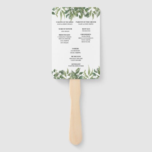 Green Leaves Greenery Foliage Wedding Programme Handwaaier (Achterkant)