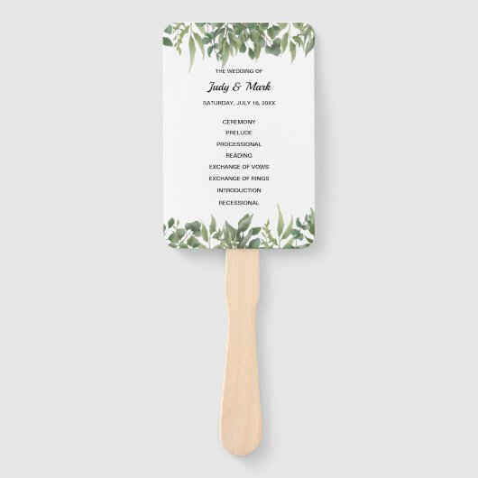 Green Leaves Greenery Foliage Wedding Programme Handwaaier (Voorkant)