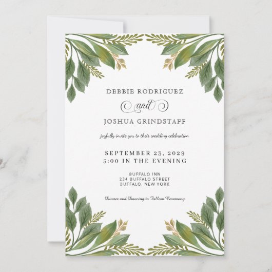 Green Leaves Greenery Wedding Invitation Kaart (Voorkant)